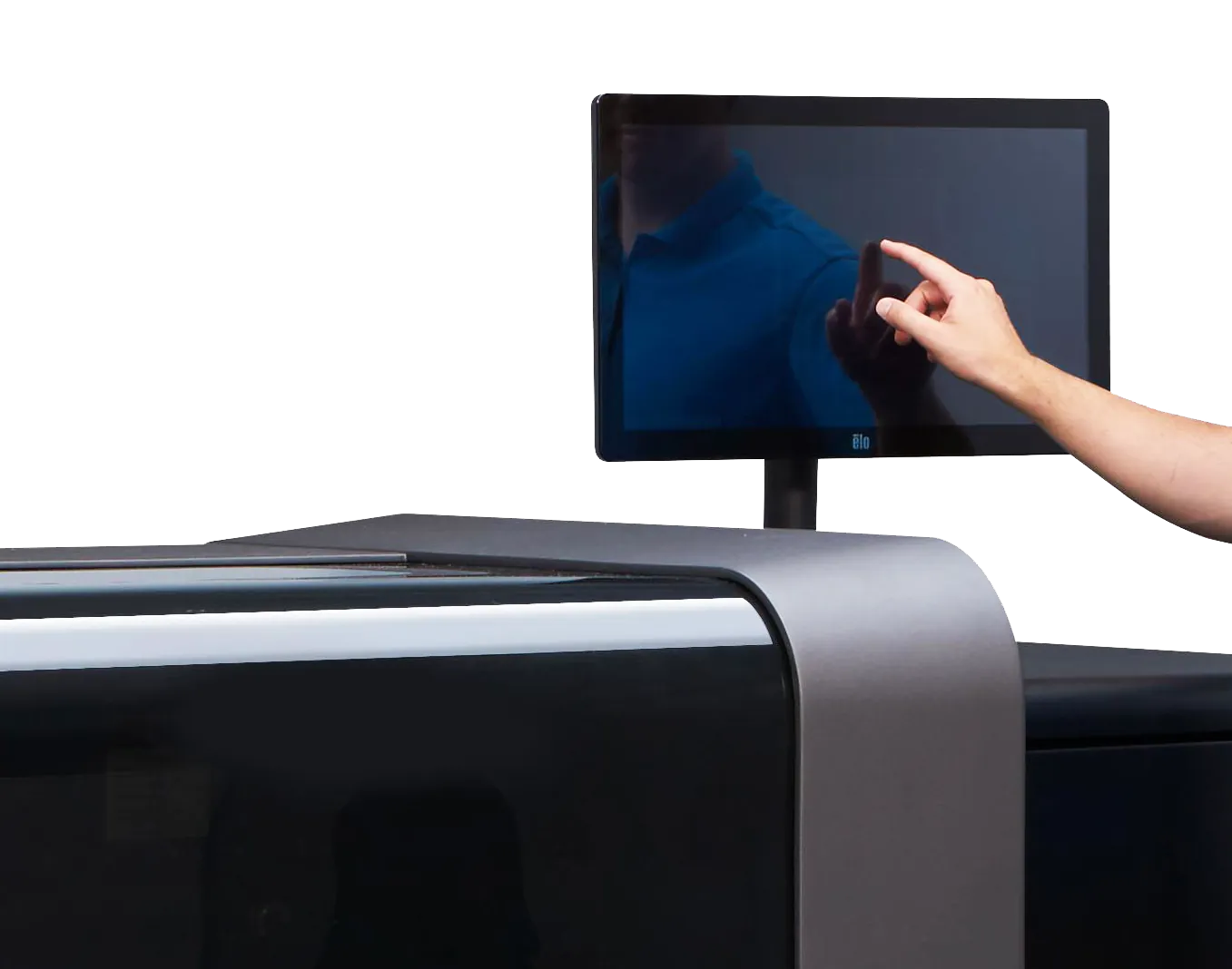 The Stratasys J850 is equipped with a touchscreen montior workstation